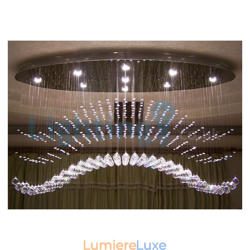 Lustre contemporain moderne à montage encastré, luminaire suspendu en cristal avec goutte de pluie