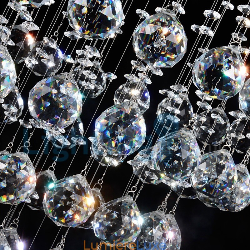Lustre contemporain moderne à montage encastré, luminaire suspendu en cristal avec goutte de pluie