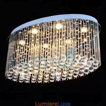 Lustre contemporain moderne à montage encastré, luminaire suspendu en cristal avec goutte de pluie Lustre contemporain moderne à montage encastré, luminaire suspendu en cristal avec goutte de pluie