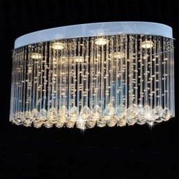 Lustre contemporain moderne à montage encastré, luminaire suspendu en cristal avec goutte de pluie