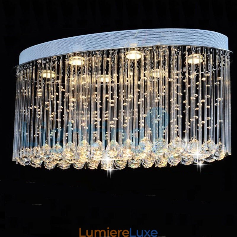 Lustre contemporain moderne à montage encastré, luminaire suspendu en cristal avec goutte de pluie