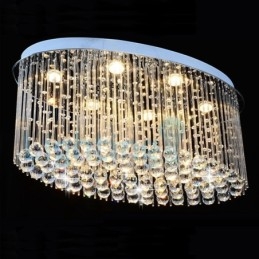 Lustre contemporain moderne à montage encastré, luminaire suspendu en cristal avec goutte de pluie