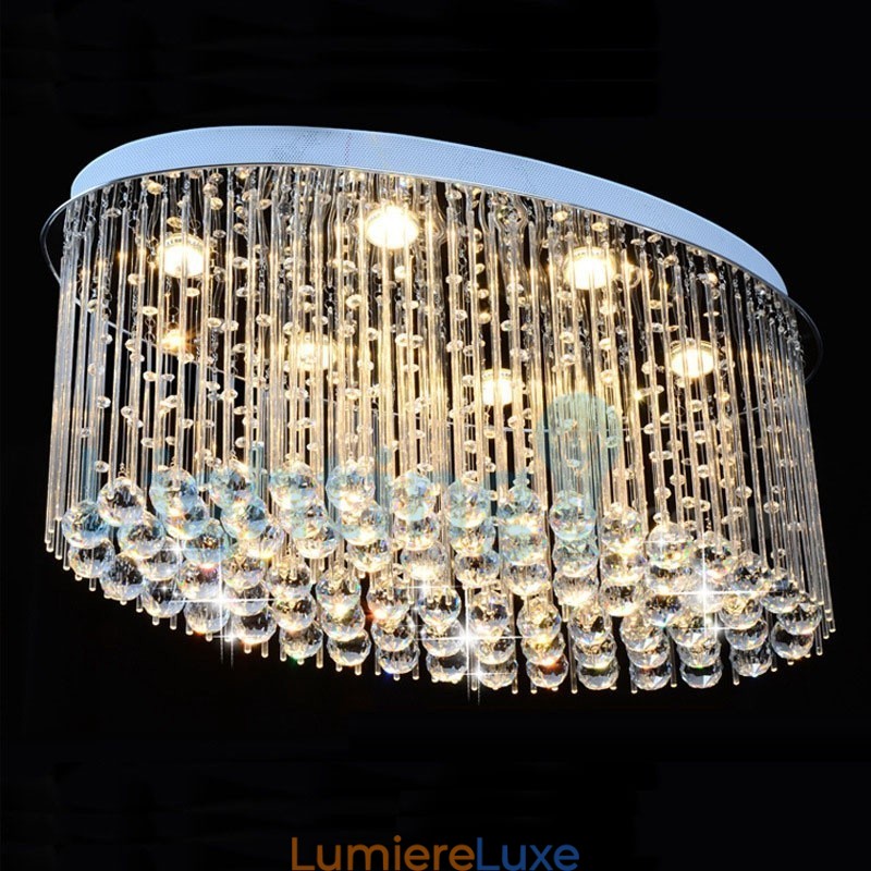 Lustre contemporain moderne à montage encastré, luminaire suspendu en cristal avec goutte de pluie