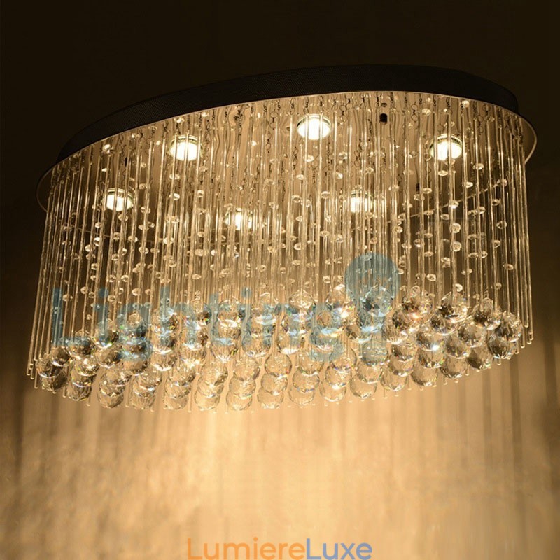 Lustre contemporain moderne à montage encastré, luminaire suspendu en cristal avec goutte de pluie
