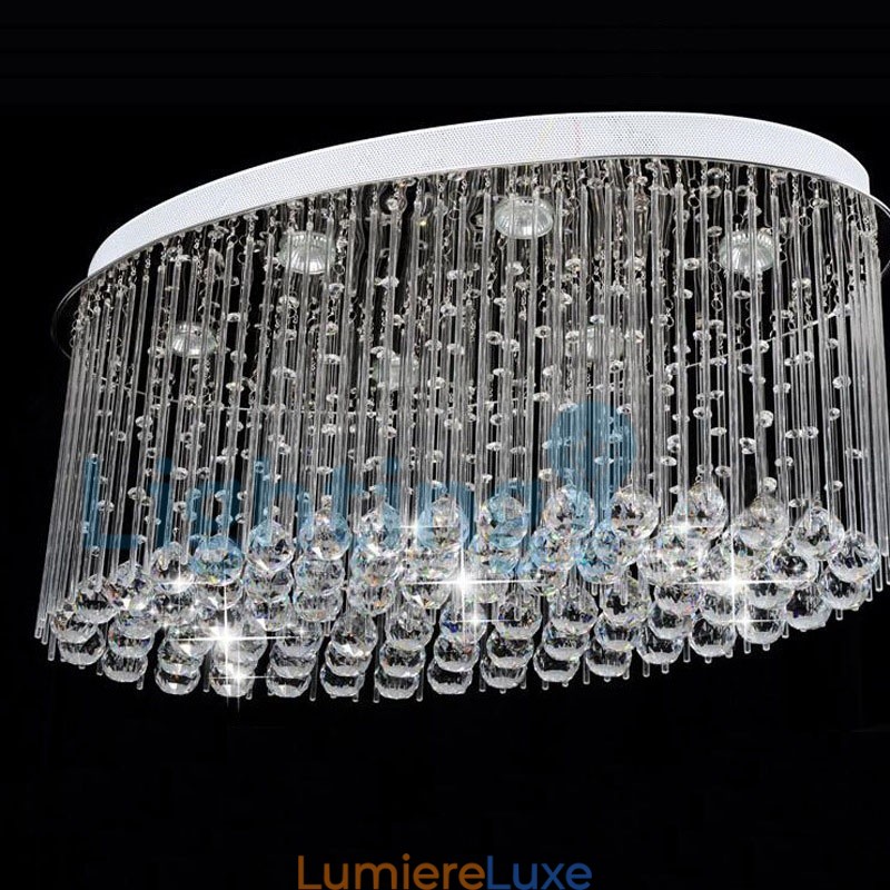Lustre contemporain moderne à montage encastré, luminaire suspendu en cristal avec goutte de pluie