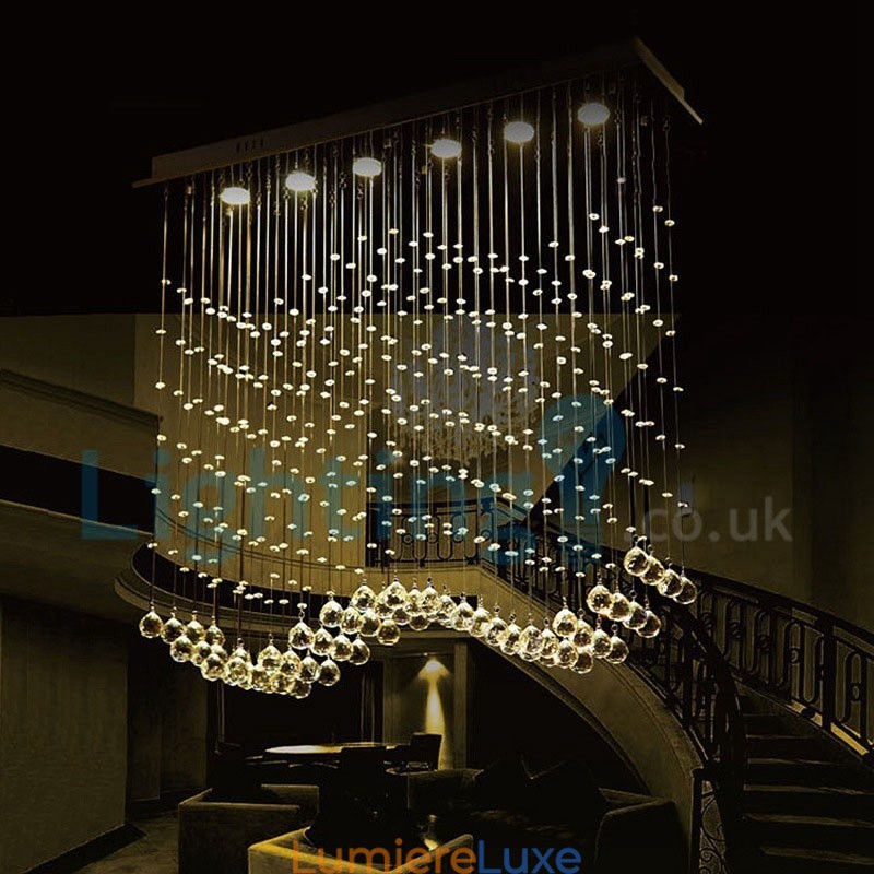 Lustre contemporain moderne à montage encastré, luminaire suspendu en cristal avec goutte de pluie
