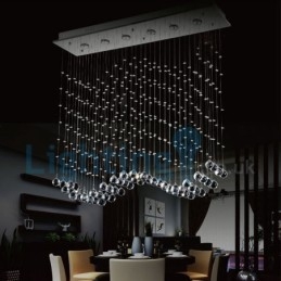 Lustre contemporain moderne à montage encastré, luminaire suspendu en cristal avec goutte de pluie