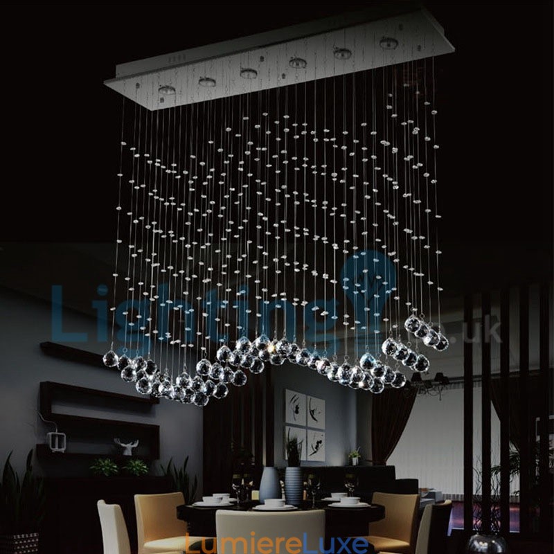 Lustre contemporain moderne à montage encastré, luminaire suspendu en cristal avec goutte de pluie