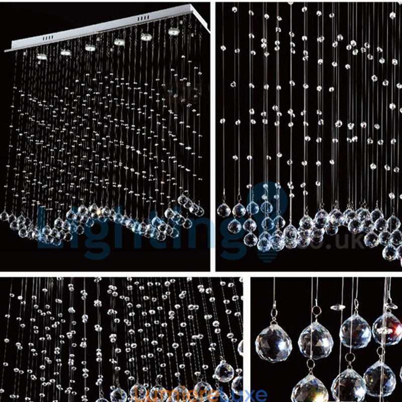 Lustre contemporain moderne à montage encastré, luminaire suspendu en cristal avec goutte de pluie