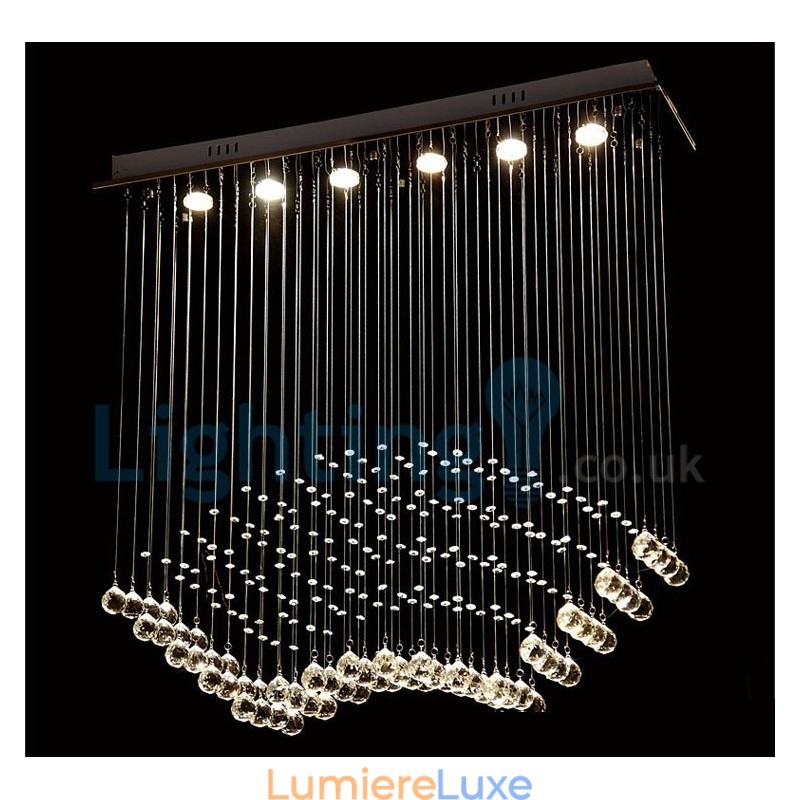 Lustre contemporain moderne à montage encastré, luminaire suspendu en cristal avec goutte de pluie