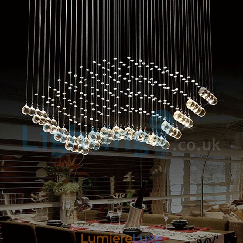 Lustre contemporain moderne à montage encastré, luminaire suspendu en cristal avec goutte de pluie