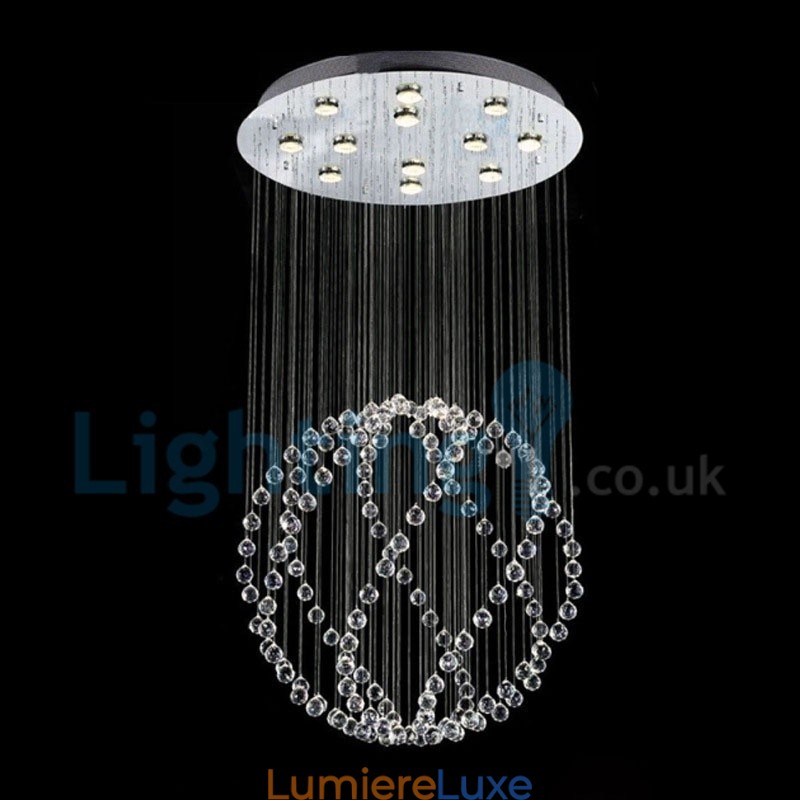 Lustre contemporain moderne à montage encastré, luminaire suspendu en cristal avec goutte de pluie