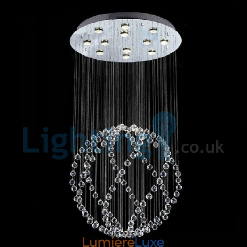Lustre contemporain moderne à montage encastré, luminaire suspendu en cristal avec goutte de pluie