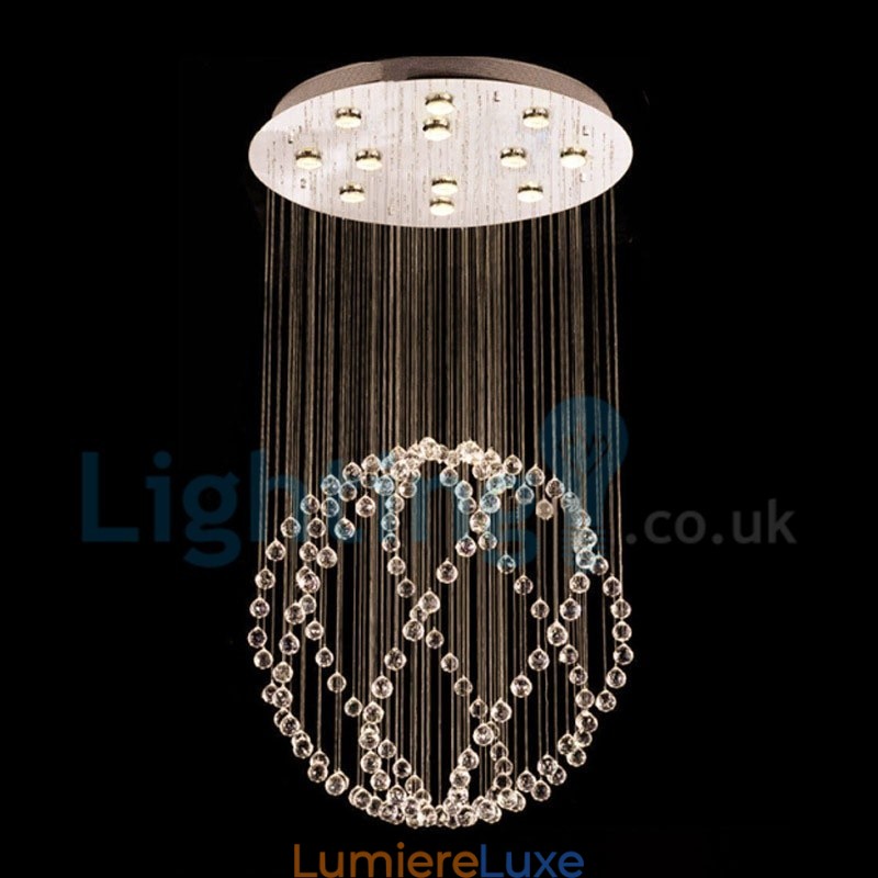 Lustre contemporain moderne à montage encastré, luminaire suspendu en cristal avec goutte de pluie