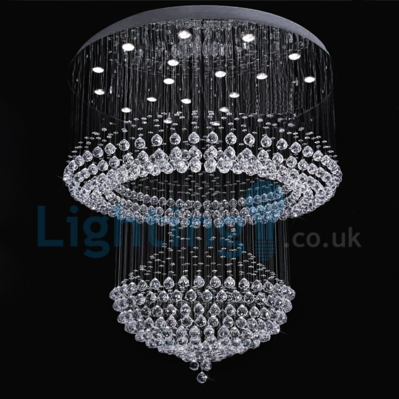 Lustre contemporain moderne à montage encastré, luminaire suspendu en cristal avec goutte de pluie