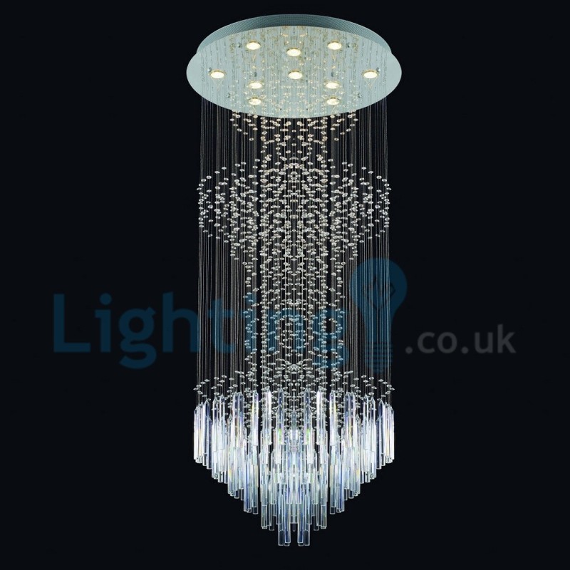 Lustre contemporain moderne à montage encastré, luminaire suspendu en cristal avec goutte de pluie