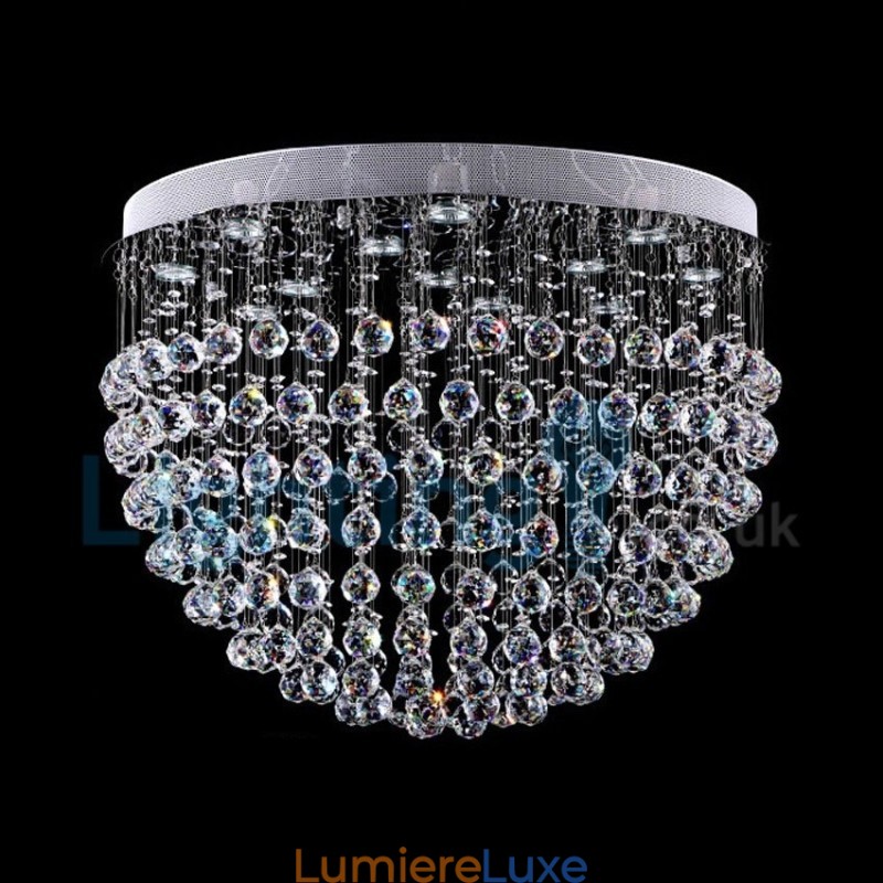 Lustre contemporain moderne à montage encastré, luminaire suspendu en cristal avec goutte de pluie