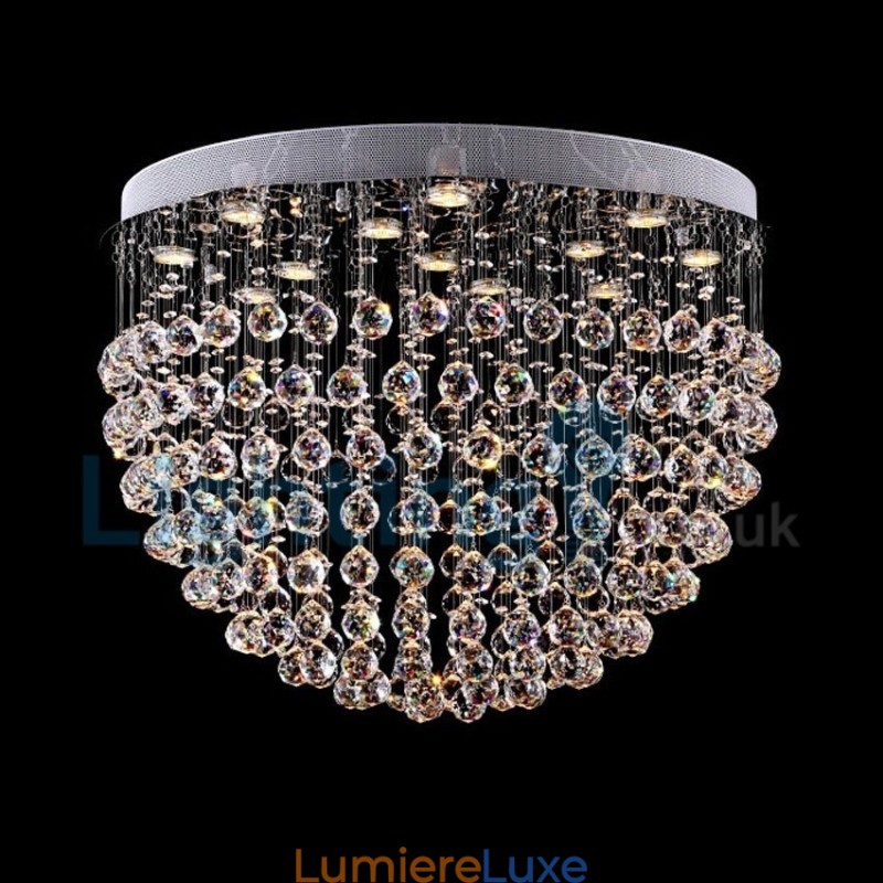 Lustre contemporain moderne à montage encastré, luminaire suspendu en cristal avec goutte de pluie