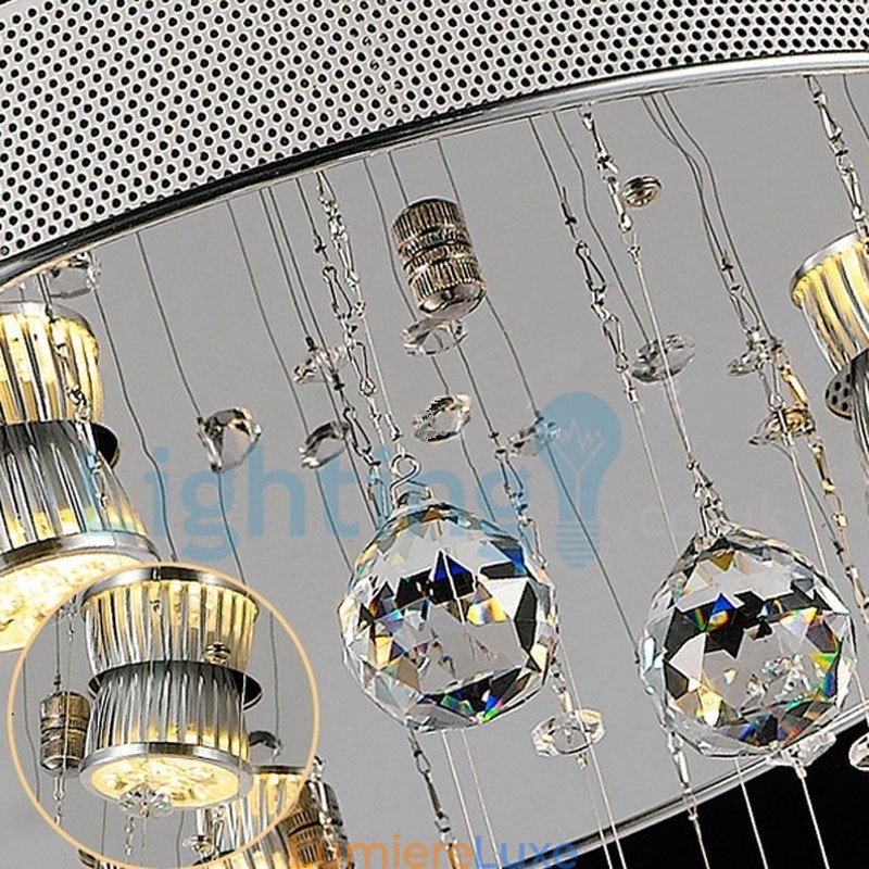 Lustre contemporain moderne à montage encastré, luminaire suspendu en cristal avec goutte de pluie