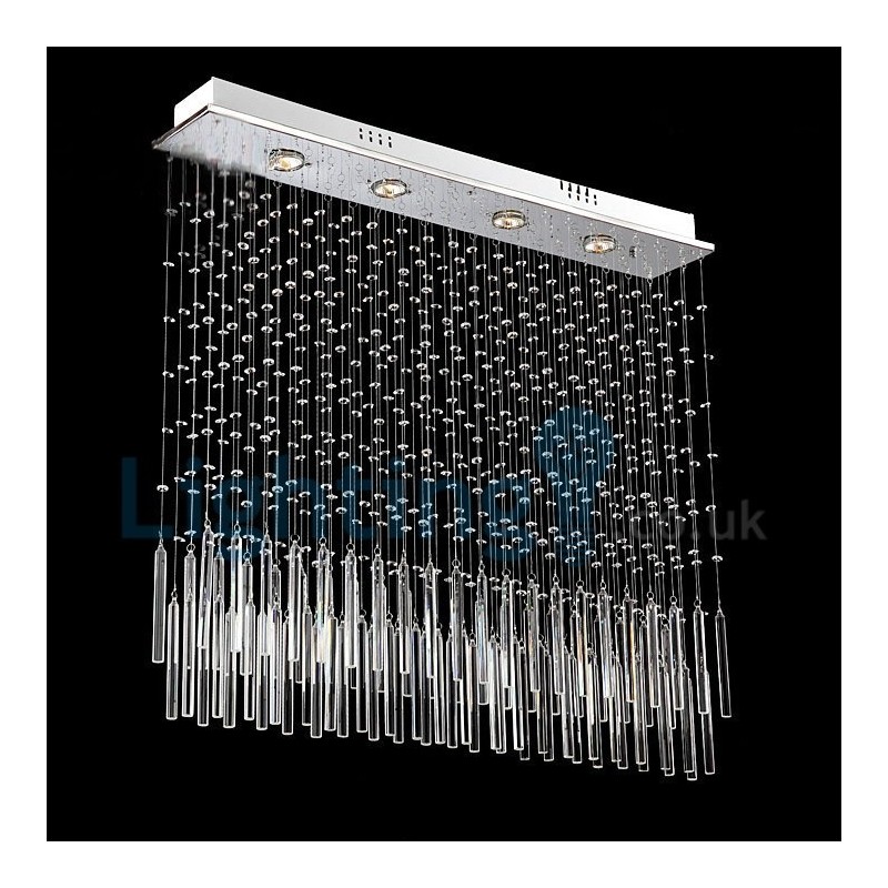 Lustre contemporain moderne à montage encastré, luminaire suspendu en cristal avec goutte de pluie