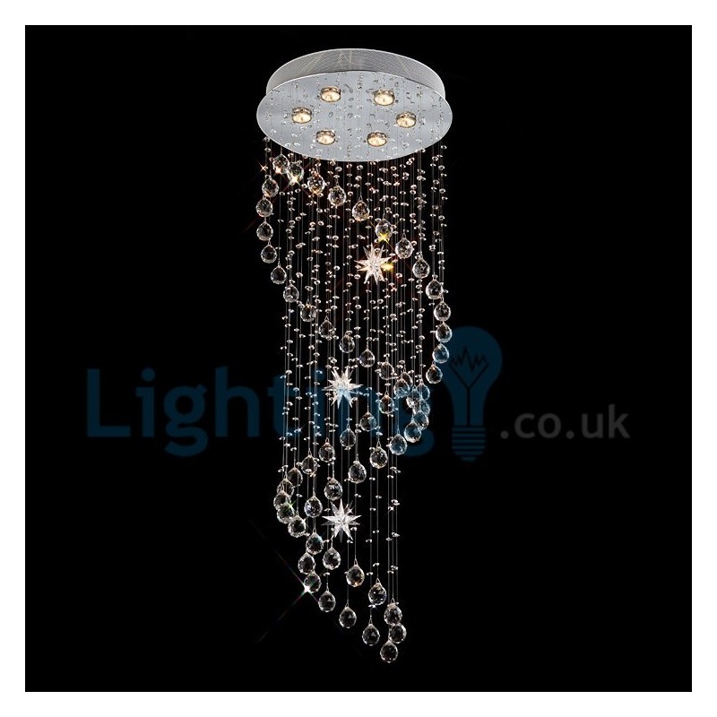 Lustre contemporain moderne à montage encastré, luminaire suspendu en cristal avec goutte de pluie