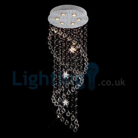 Lustre contemporain moderne à montage encastré, luminaire suspendu en cristal avec goutte de pluie Lustre contemporain moderne à montage encastré, luminaire suspendu en cristal avec goutte de pluie