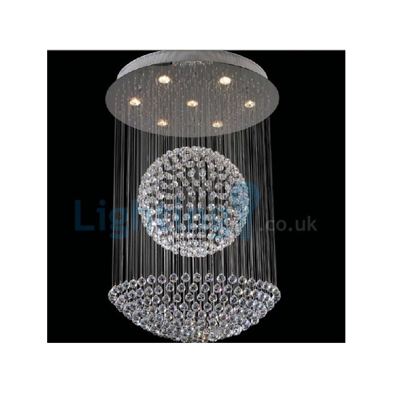 Lustre contemporain moderne à montage encastré, luminaire suspendu en cristal avec goutte de pluie