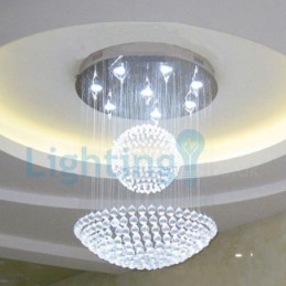 Lustre contemporain moderne à montage encastré, luminaire suspendu en cristal avec goutte de pluie