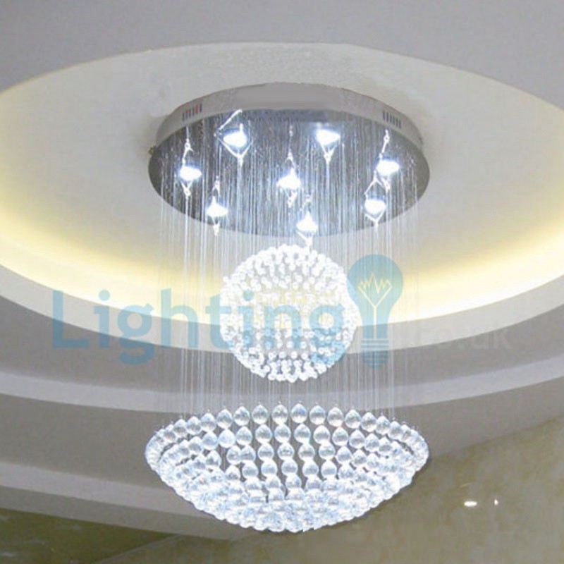 Lustre contemporain moderne à montage encastré, luminaire suspendu en cristal avec goutte de pluie
