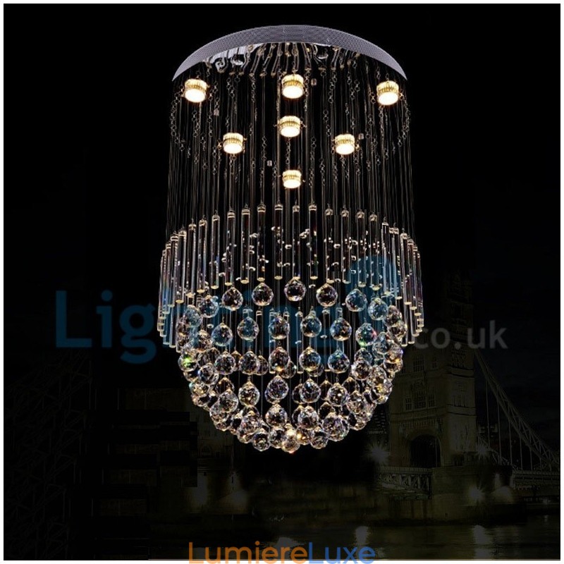 Lustre contemporain moderne à montage encastré, luminaire suspendu en cristal avec goutte de pluie