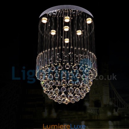 Lustre contemporain moderne à montage encastré, luminaire suspendu en cristal avec goutte de pluie Lustre contemporain moderne à montage encastré, luminaire suspendu en cristal avec goutte de pluie
