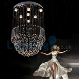 Lustre contemporain moderne à montage encastré, luminaire suspendu en cristal avec goutte de pluie