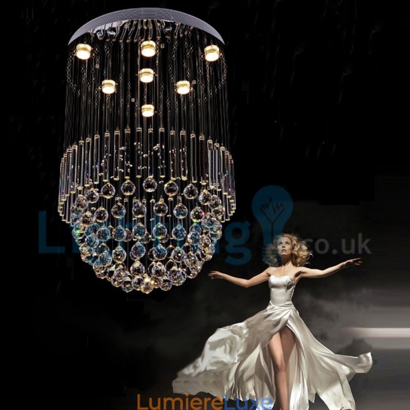 Lustre contemporain moderne à montage encastré, luminaire suspendu en cristal avec goutte de pluie