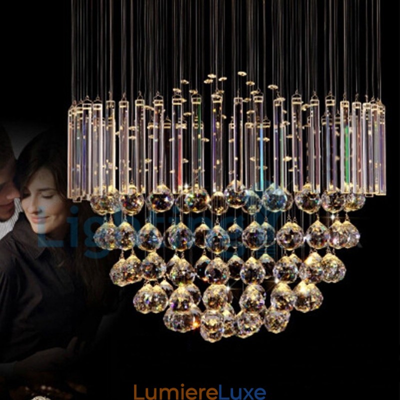 Lustre contemporain moderne à montage encastré, luminaire suspendu en cristal avec goutte de pluie