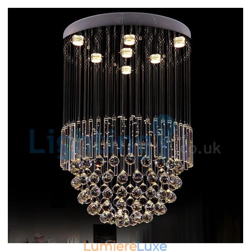Lustre contemporain moderne à montage encastré, luminaire suspendu en cristal avec goutte de pluie