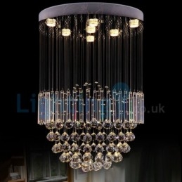 Lustre contemporain moderne à montage encastré, luminaire suspendu en cristal avec goutte de pluie