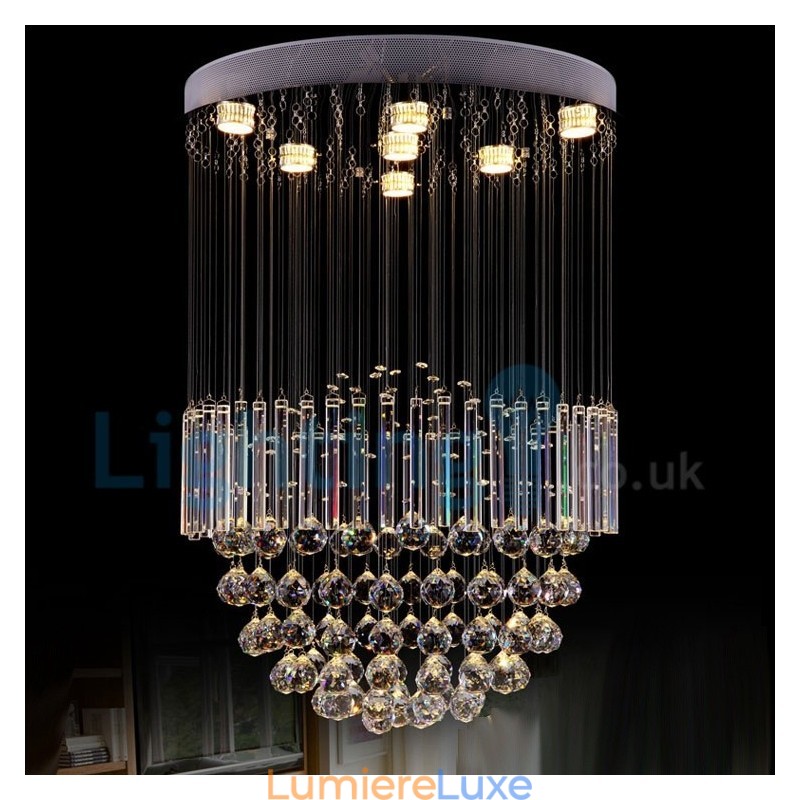 Lustre contemporain moderne à montage encastré, luminaire suspendu en cristal avec goutte de pluie