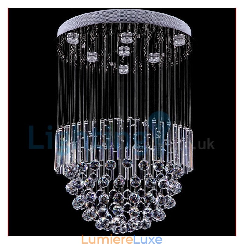 Lustre contemporain moderne à montage encastré, luminaire suspendu en cristal avec goutte de pluie