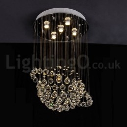 Lustre contemporain moderne à montage encastré, luminaire suspendu en cristal avec goutte de pluie