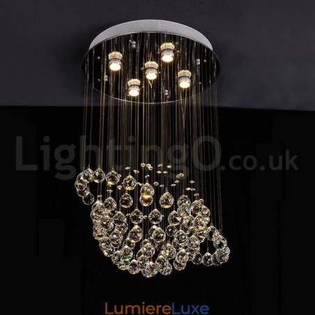 Lustre contemporain moderne à montage encastré, luminaire suspendu en cristal avec goutte de pluie Lustre contemporain moderne à montage encastré, luminaire suspendu en cristal avec goutte de pluie