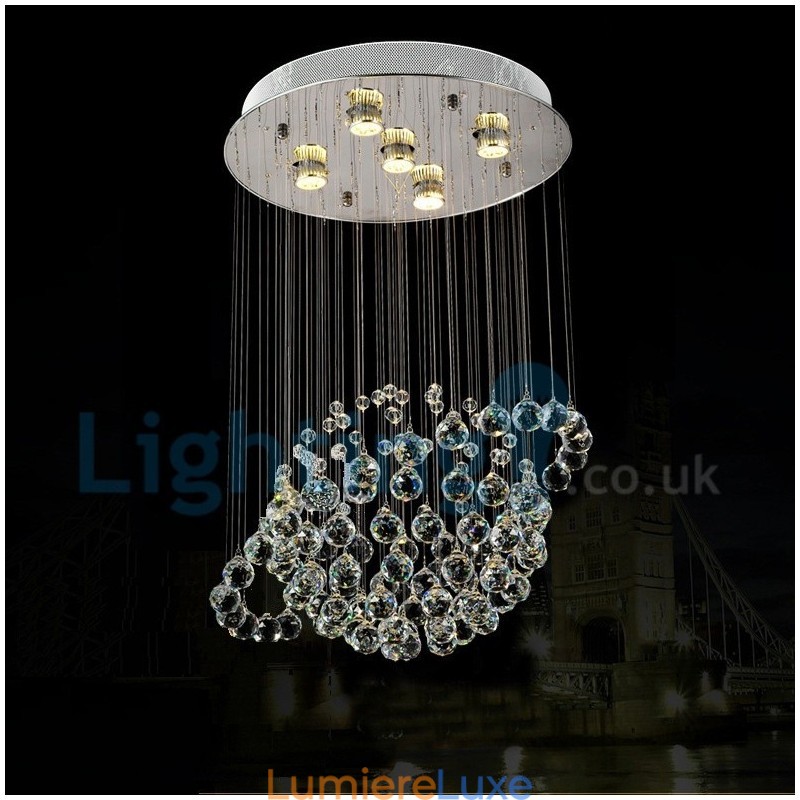 Lustre contemporain moderne à montage encastré, luminaire suspendu en cristal avec goutte de pluie