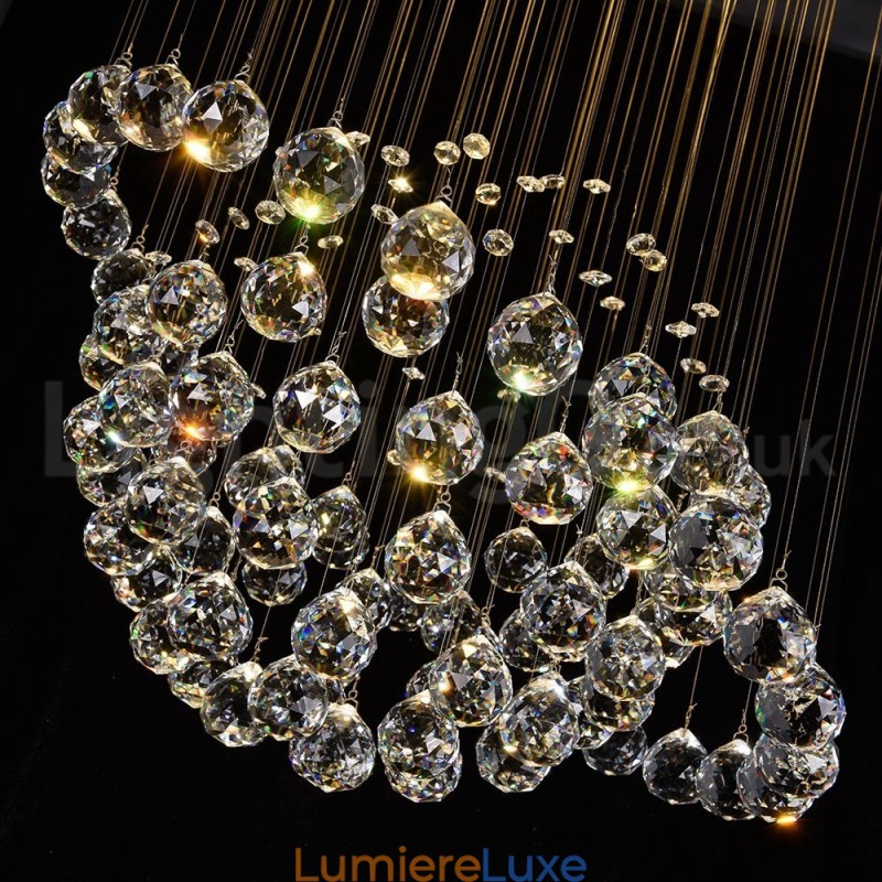 Lustre contemporain moderne à montage encastré, luminaire suspendu en cristal avec goutte de pluie