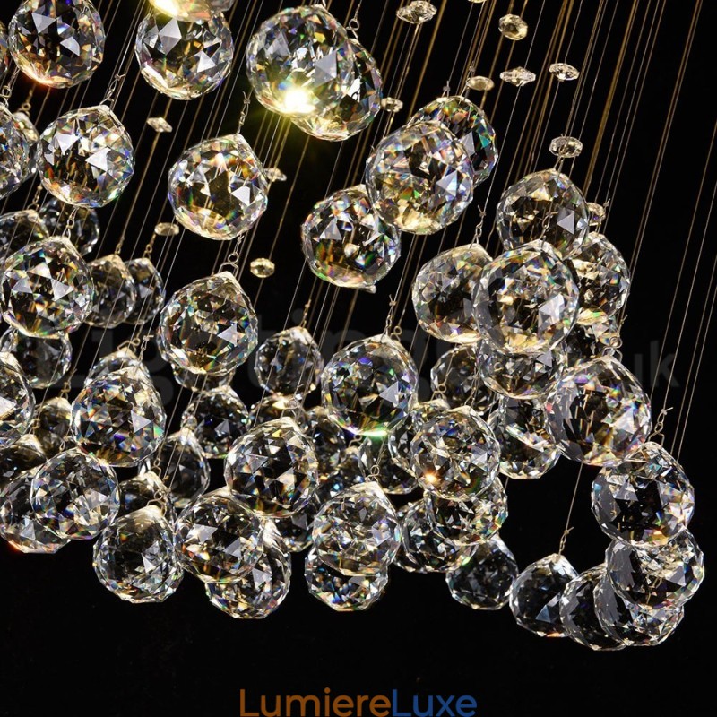 Lustre contemporain moderne à montage encastré, luminaire suspendu en cristal avec goutte de pluie
