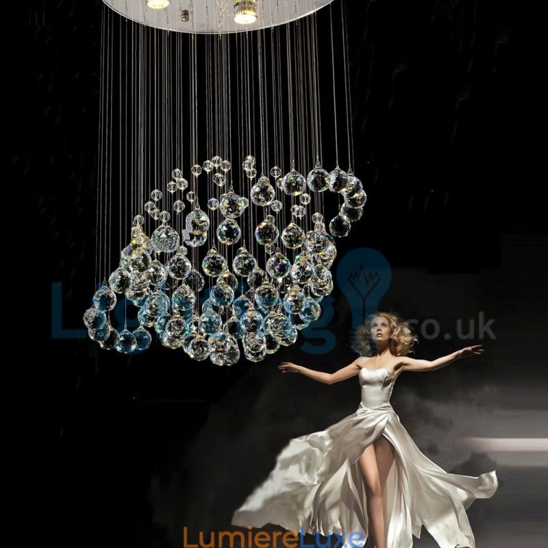 Lustre contemporain moderne à montage encastré, luminaire suspendu en cristal avec goutte de pluie