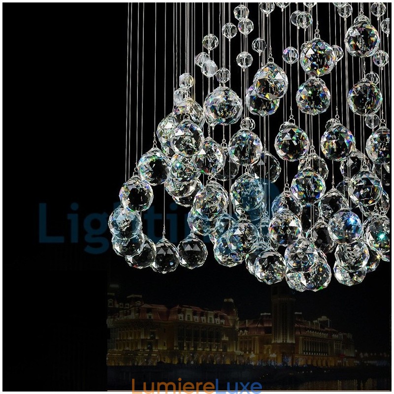 Lustre contemporain moderne à montage encastré, luminaire suspendu en cristal avec goutte de pluie