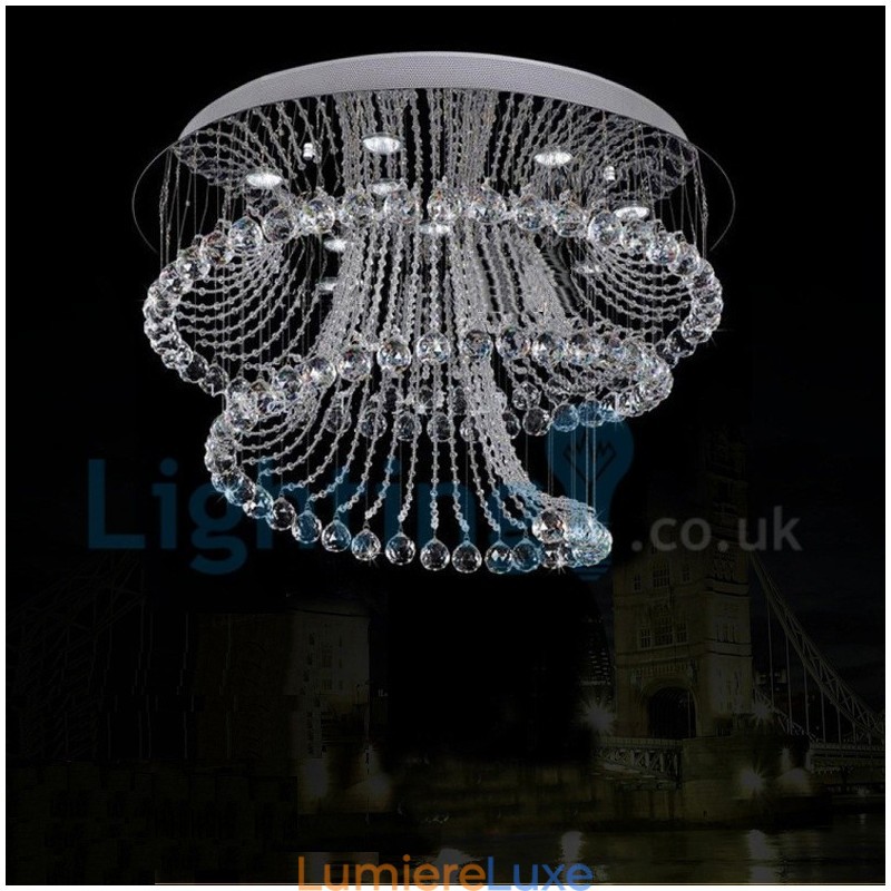 Lustre contemporain moderne à montage encastré, luminaire suspendu en cristal avec goutte de pluie