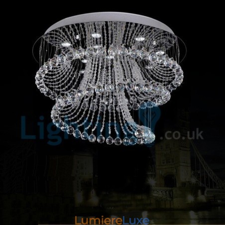 Lustre contemporain moderne à montage encastré, luminaire suspendu en cristal avec goutte de pluie Lustre contemporain moderne à montage encastré, luminaire suspendu en cristal avec goutte de pluie