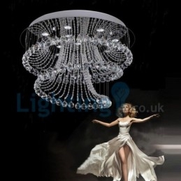 Lustre contemporain moderne à montage encastré, luminaire suspendu en cristal avec goutte de pluie
