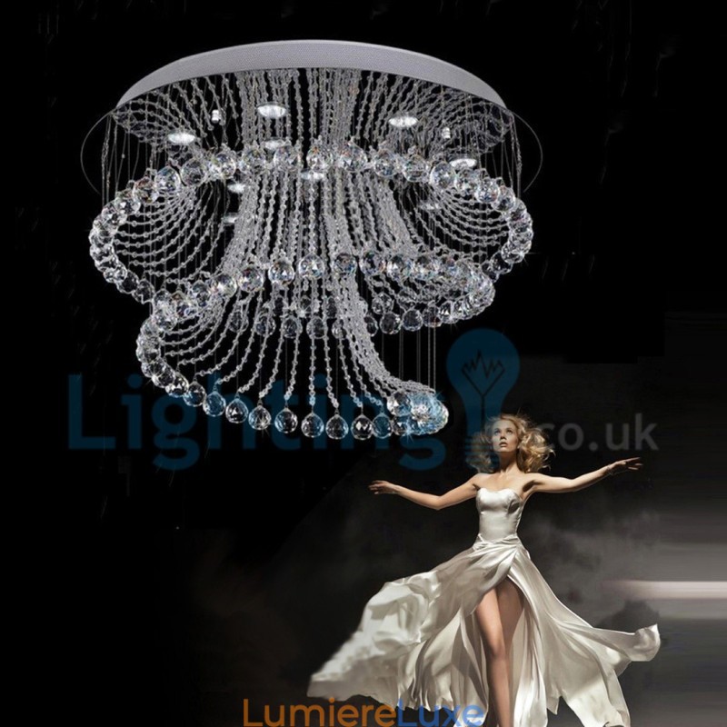 Lustre contemporain moderne à montage encastré, luminaire suspendu en cristal avec goutte de pluie