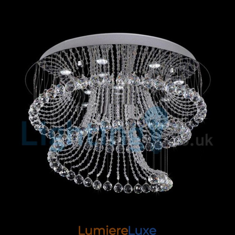Lustre contemporain moderne à montage encastré, luminaire suspendu en cristal avec goutte de pluie